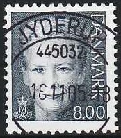 FRIMÆRKER DANMARK | 2005 - AFA 1450 - Dronning Margrethe - 8,00 Kr. mørkgrå - Lux Stemplet Jyderup